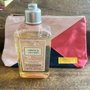 L'Occitane En Provence Neroli Orchidee shower gel 8.5 Fl oz and toiletry bag